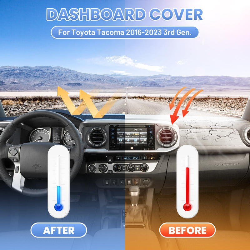 Dash Cover for 2016-2022 2023 Toyota Tacoma Dashboard Cover Mat for Tacoma Accessories Sunshade Nonslip Mesh Protector No GlareTacoma Sunshield Protector Mat Pad 16-23 Tacoma Dash Cover