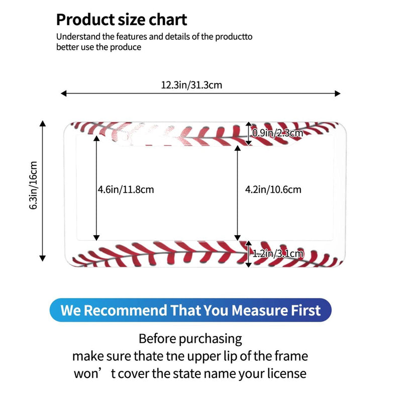 Baseball License Plate Frame & Baseball Texture Pattern Steering Wheel Cover Aluminum License Plate Covers Anti-Slip Breathable Steering Wheels Protector with Screws Fasteners Caps for Men Women 3PCS
