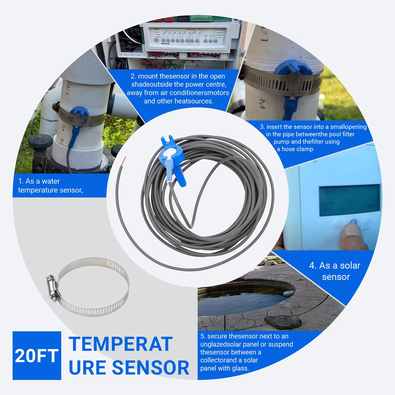 520272 Pool Temperature Sensor Thermistor Air/Water/Solar Replacement Kit for Pentair Jandy Pool/Spa Heater System Temperature Sensor 20 Feet Cable 2 Pack