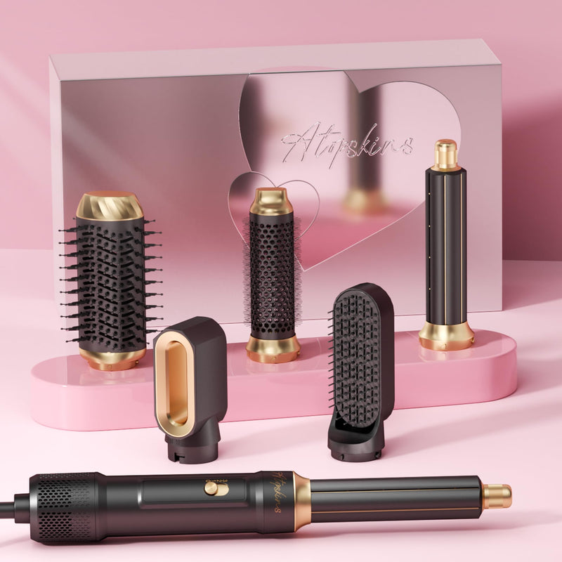 Airbrush 6 in 1 Hair Styler 6 in 1 Magic Styler 1000w Hair Dryer Brush | Magic Styler 60000rpm Hair Dryer Brush, L&R Airflow Hair Curler,Curl Straighten Wavy Smooth Multistyler Gifts 3 Temps Setting Creamblack