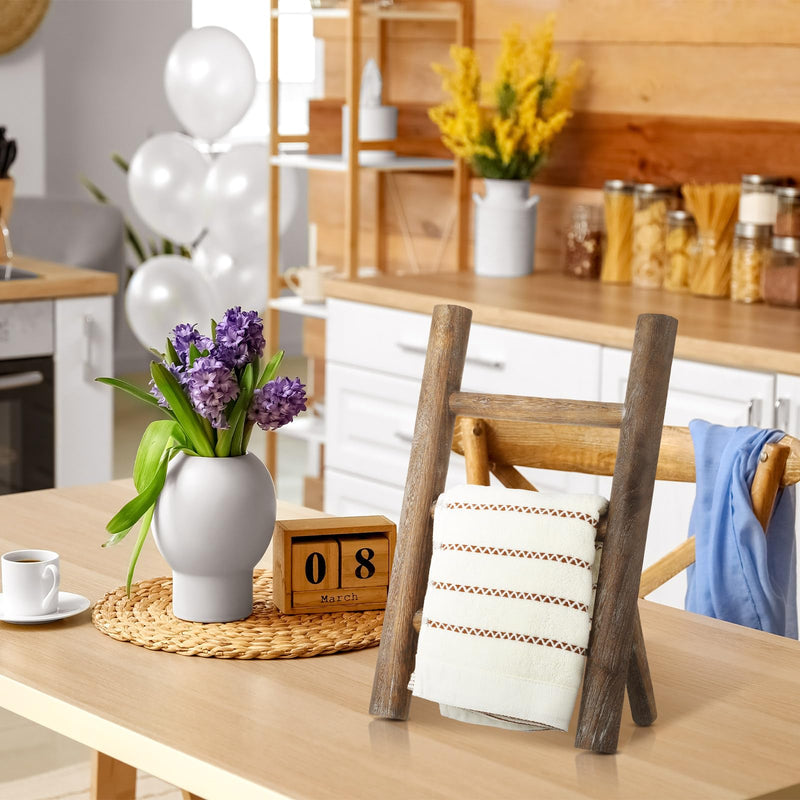 Cinnvoice 2 Pcs Wooden Tea Towel Ladder Rustic Hand Towel Stand Rack Mini Countertop Towel Stand Farmhouse Wood Counter Towel Holder for Bathroom Country Kitchen Office(Wood Color) Wood Color