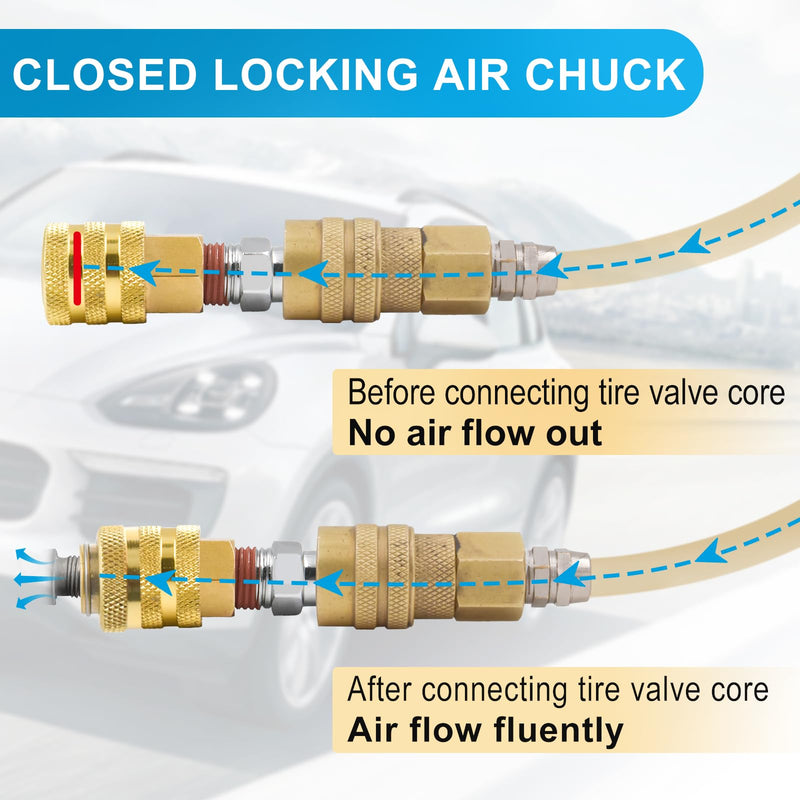 Closed Air Chuck,1/4 FNPT Brass Tire Air Chuck, Locking Air Chuck Quick Connect for Tire Inflator Gauge and Air Compressor (3 Pack)
