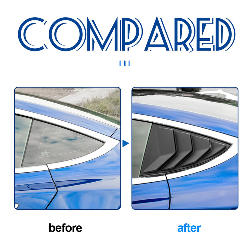 KUNGKIC for Tesla Model 3 2017-2024 Rear Side Window Louvers Air Vent Scoop Louvers Window Scoop Louvers Covers ABS Sun Rain Shade Vent Sport Style 2PCS Cool Exterior Decoration (Matte Black) Matte Black