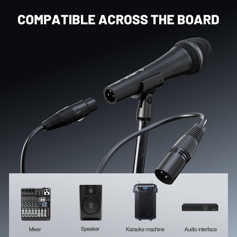 Phenyx Pro Vocal Microphone, Supercardioid Dynamic Mic with 16.4 ft XLR Cable, Mic Clip, Storage Bag, Wired Handheld Microphone for Singing, Stage, Studio, Karaoke (PM-26)