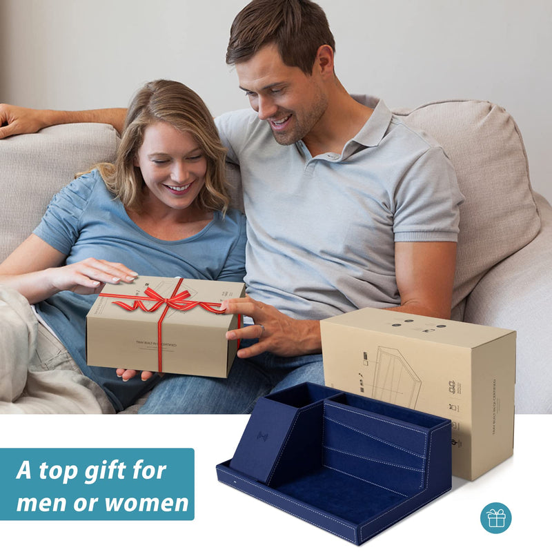 Desk Organizer with Charging Station, Nightstand Organizer Phone Docking Station, Men Gift Husband Wife Anniversary Dad Birthday Nightstand Purse Father Graduation Male Travel Idea Gadgets Blue