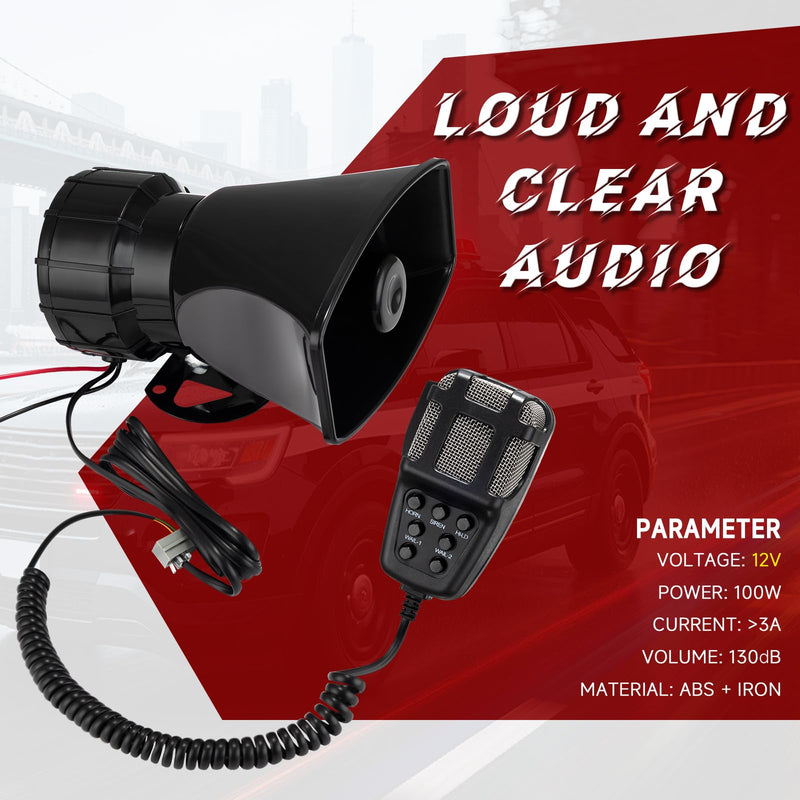 Alarm Horn Siren PA Speaker Mic System, BANHAO 100w 12v 7 Sound Loud Car Alarm Police Car Siren Speaker System Emergency Amplifier Kit for 12V Truck Lorry Boat Vehicle Siren Horn