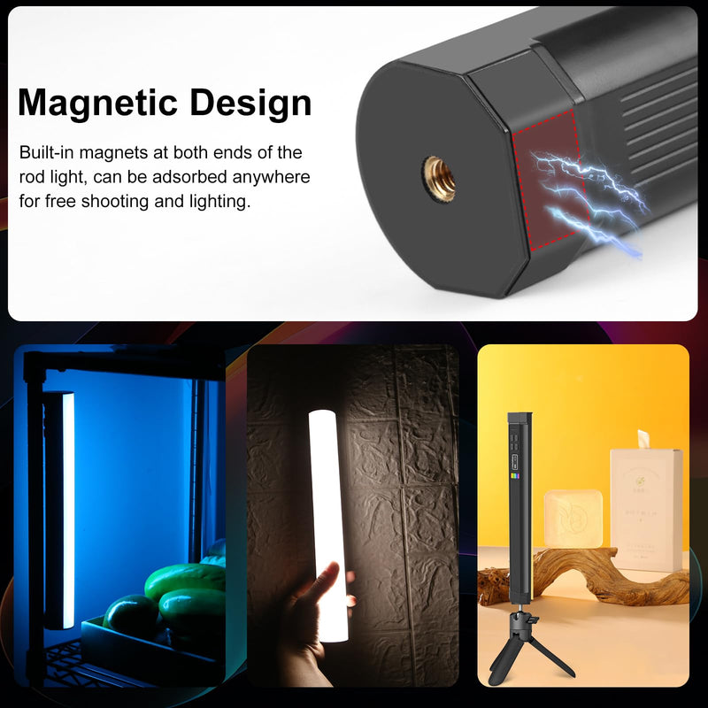 PULUZ 11.8" RGB Full Color Photography Light Stick, Holdable Magnetic LED Stick Fill Lights with 1/4 inch Screw Holes, Rechargeable Tube Light with 20 Lighting Effects for Photography Lighting 30cm/11.8"