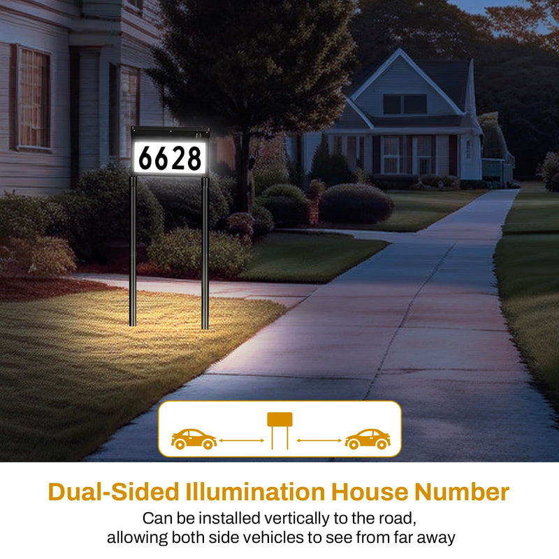 Lacasa Solar Address Signs for Yard, Dual-Sided Illumination Solar House Numbers for Outside, Waterproof Outdoor Solar Mailbox Number Plaque, 3-Color Modes, 1 Pack