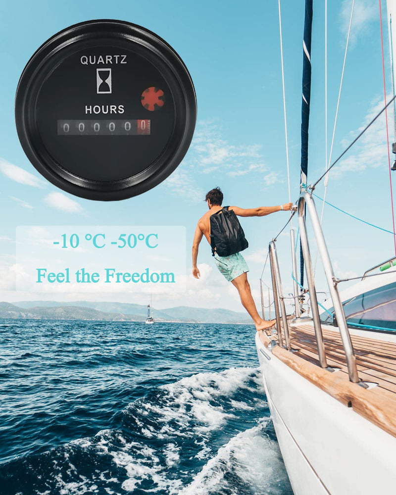 12-36V DC/AC Boat Marine Hour Meter, Quartz Hour Meter, Round Waterproof Hour Gauge Compatible with Boat Truck Engine 748 CHENNIC A Style