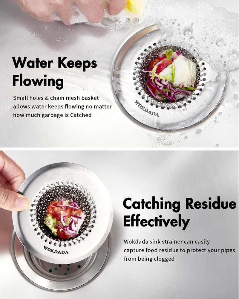 Wokdada Sink Drain Strainer, Reversible Easy Clean Mesh Sink Strainer with 304 Stainless Steel,Revolutionary Anti-Rust Large Kitchen Sink Strainer Food Catcher for Garbage Disposal Without Clogging Silver Silver