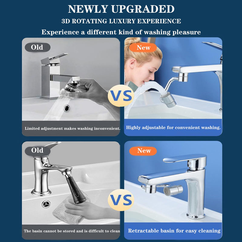 Universal Sink Faucet 1440° Rotatable Faucet Aerator Extension, U Shaped Faucet Extender, 360° Rotating Faucet Extender for Bathroom Sink/Kitchen, Sink Faucet Extender, 2 Modes Adjustable (2*Silver) 2*Silver
