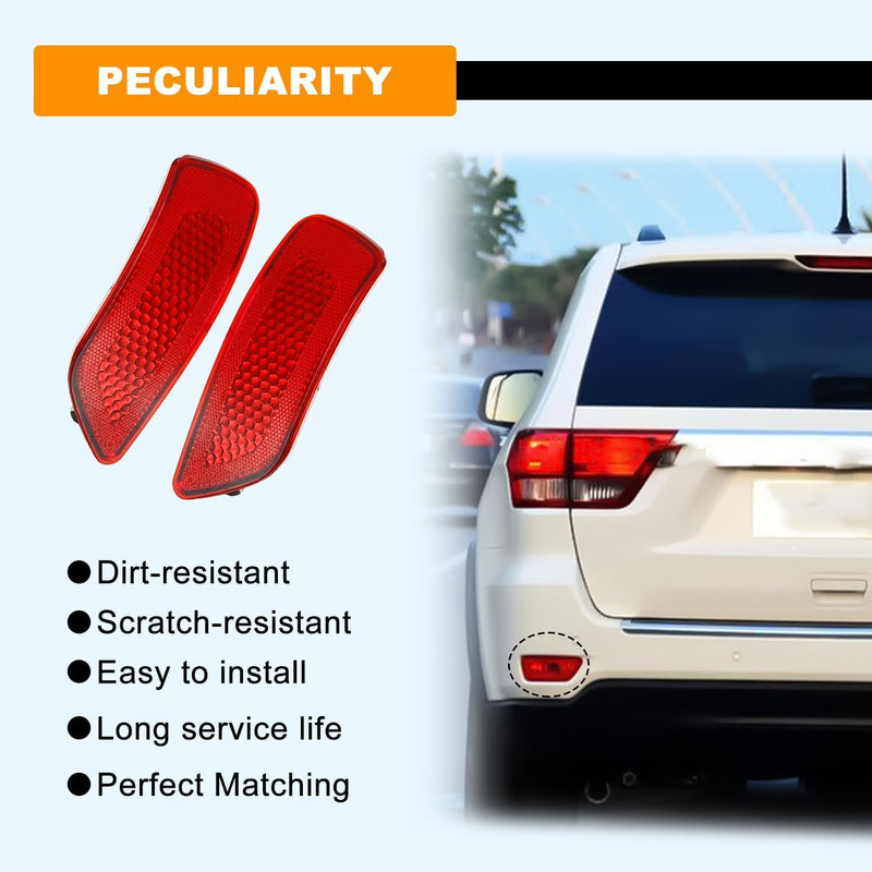 2Pcs Rear Bumper Reflector Light Lamp Compatible with Jeep Grand Cherokee 2011-2021, Dodge Journey 2011-2020, Compass 2011-2017 Replaces 57010720AC 57010721AC(Red Lens, Left and Right)