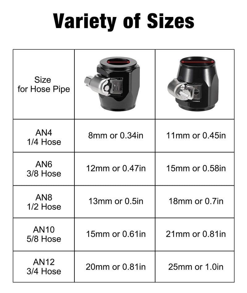 EVIL ENERGY 6AN Hose Finisher Clamp Aluminium Black for Stainless Braided Hoses,Rubber Hoses end Finisher AN6 4