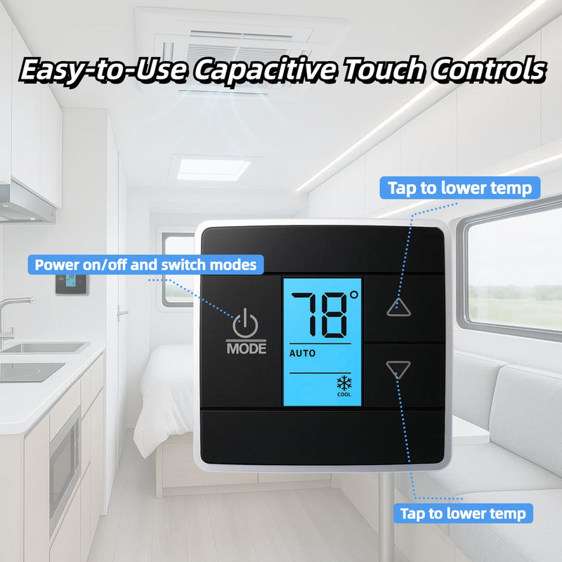 RV Thermostat Compatible with Dometic 3316250.712, Single Zone Control for Cool/Heat, 12V DC, Capacitive Touch, Blue Backlight