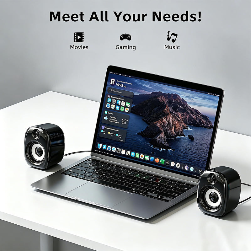 Uakinat Basic Desktop Computer with Computer 2.0 Speakers, 2 × 3W, Plug-and-Play, USB Powered with a 3.5mm aux.
