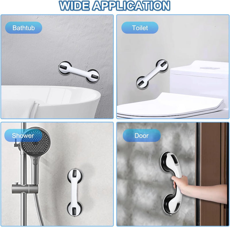 Grab Bars for Bathtubs and Showers, 2 Pack Shower Handle 12 Inch Strong Suction Shower Bar, Safety Bars for Shower Chair, Bathroom Grab Bar for Senior Black White Black/White
