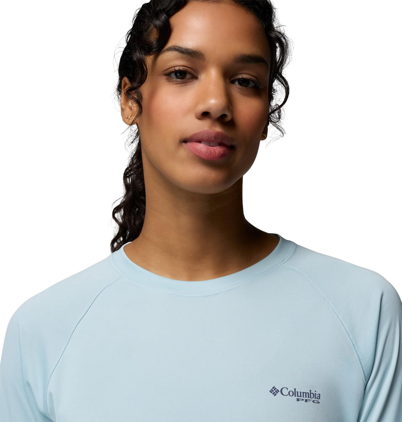 Columbia Women's PFG Tidal Tee II Long Sleeve Sun Protection Shirt, Marine Light/Nocturnal Logo, Medium