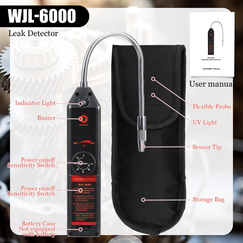 Auto Air Conditioner Leak Detector Tool WJL-6000 Refrigerant Leak Detector with UV Flashlight and Yellow UV Protective Glasses for HVAC Air Conditioner R22 R410A R134A (Large 28 LED)