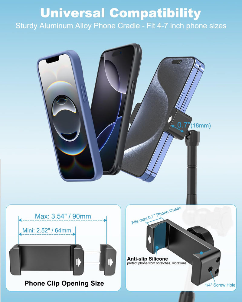 All-Metal Phone Holder for Wheelchair, Boat, Mic Stand, Stroller, Golf Cart, Exercise Bike, 360° Adjustable Handlebar Clamp Mount for iPhone 16 Pro Max 15 14 13 12 Plus, Galaxy, All Smartphone