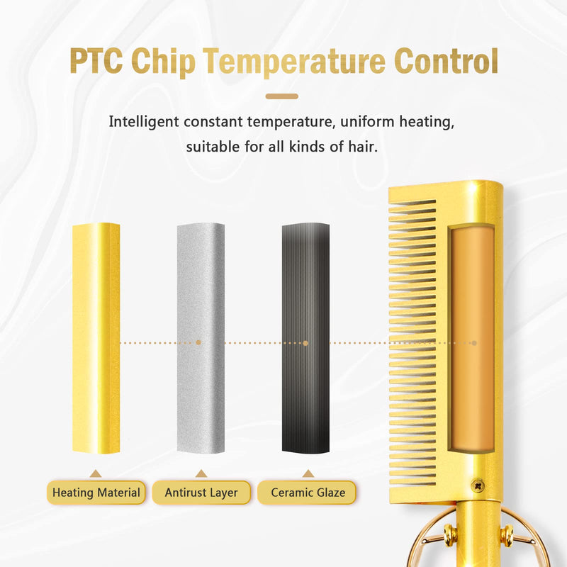  [AUSTRALIA] - Hot Comb Hair Straightener Electric Straightening Comb, Single-Sided Portable Ceramic Beard Straightener Brush Anti-Scald Press Comb Ceramic