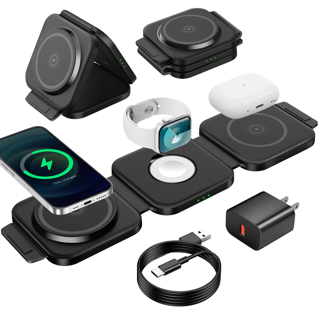 𝟯 𝗶𝗻 𝟭 𝗖𝗵𝗮𝗿𝗴𝗶𝗻𝗴 𝗦𝘁𝗮𝘁𝗶𝗼𝗻 for Apple,Magnetic Charger for Travel,Wireless Charger for iPhone 15/14/13/12/Pro/Max/Mini,AirPods Wireless,iWatch Ultra/SE/9/8/7/6/5/4/3/2