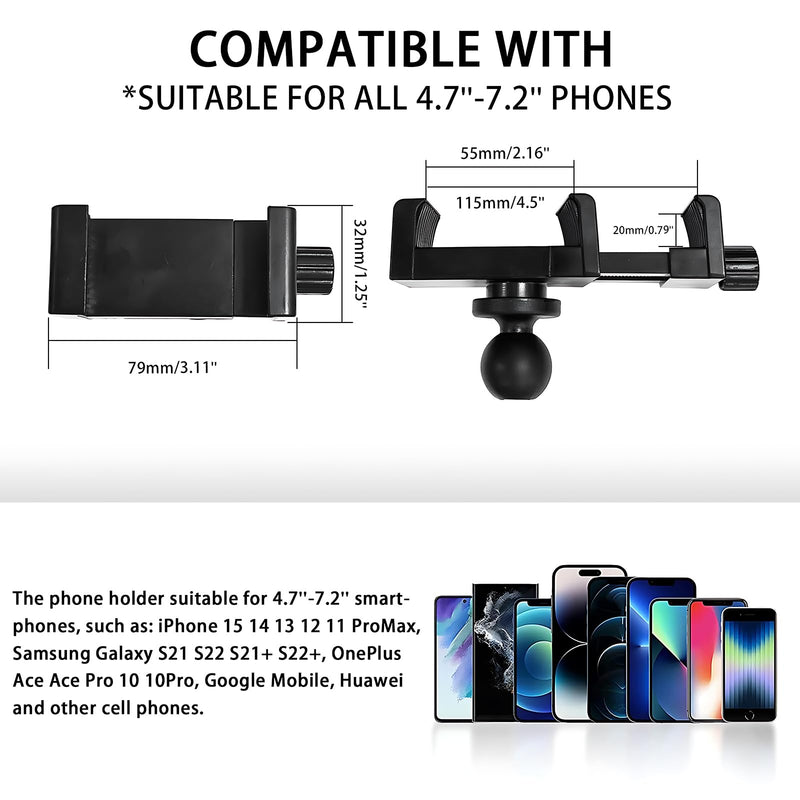 Phone Holder with 1" (25mm) Ball Head Adapter Compatible with RAM mounts B Size Double Socket arm & Bike Motorcycle Phone Mount for 4.7''-7.2'' Smartphone