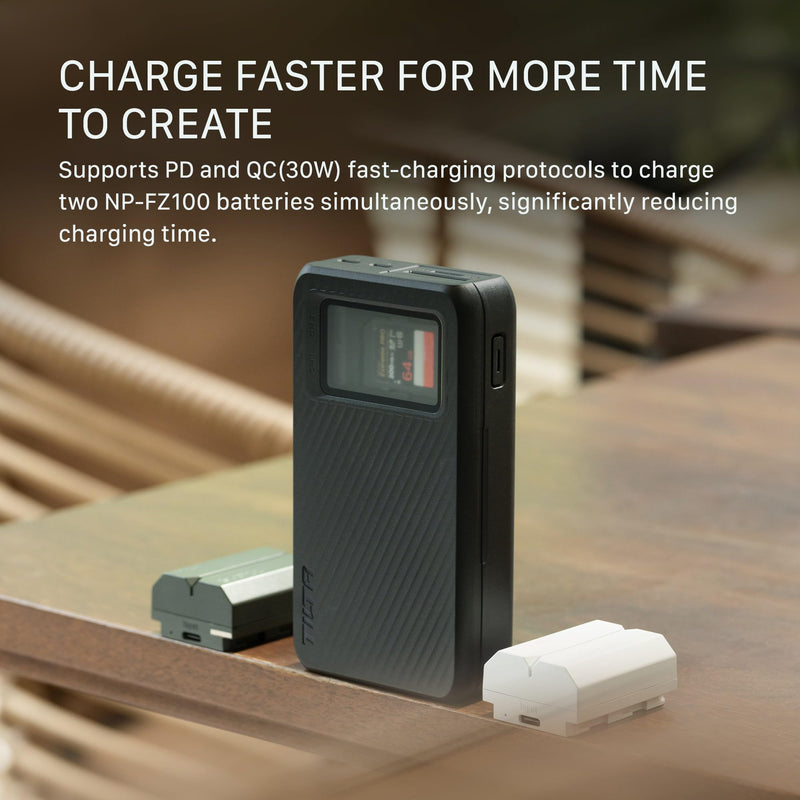 Tilta All-In-One Recharge Companion for NP-FZ100 | FX3, FX30, FX2, ZV-E1, FX30B, A7S III, A7 IV Battery Charger & Power Bank | 30W PD QC Fast Charging | SD TF Card Slot 312MB/s | 18W PD Output - Black