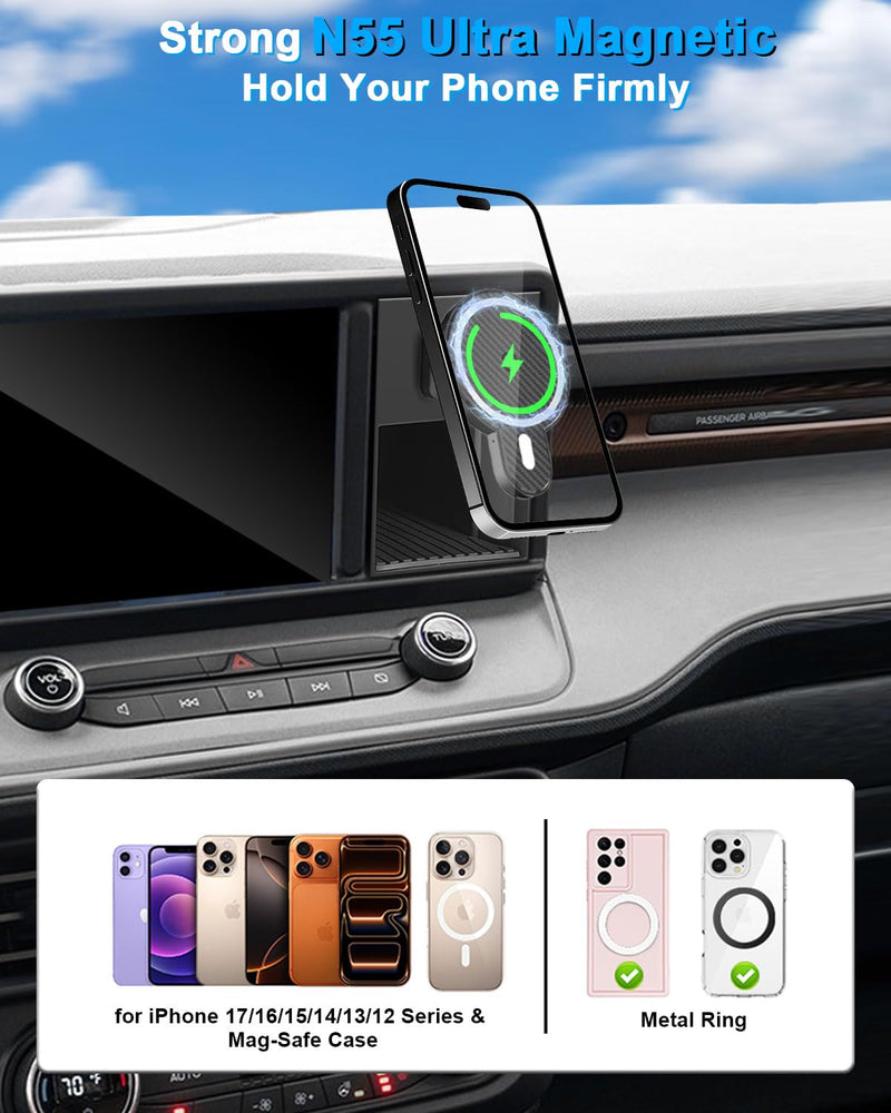 PZK Cubby Insert Wireless Charger Phone Holder for Ford Maverick 2022-2024 | With Strong Magnetic 15W Fast Wireless Charging Magsafe Car Phone Mount With Stroage Box Trunk Dash Mount 360° Rotation Ford Maverick 2022-2024（Cubby Insert Box)