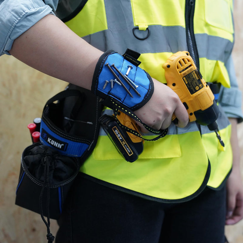 KUNN 3-in-1 Right-handed Drill Holster Set with Magnetic Wristband and Tool Belt, Cordless Drill Holster, Impact Driver Holster with Bit Pouch,Drill Holder for Tool Belt, Black and Blue