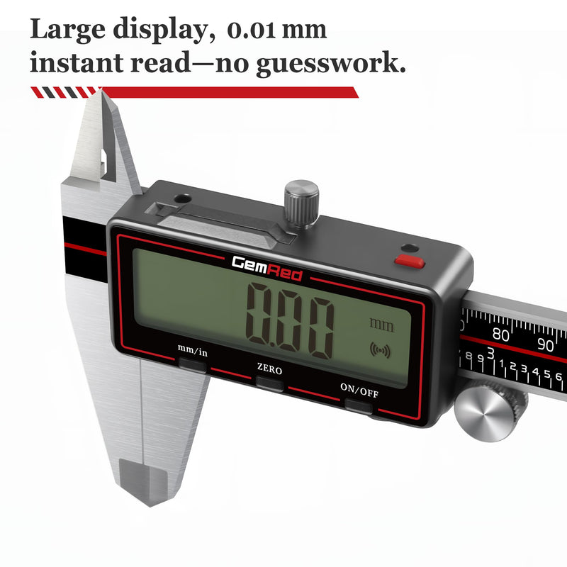 GemRed Wireless Digital Caliper 0-6 Inch/150mm with Data Transfer to Excel/Phone/PC, Stainless Steel Caliper Measuring Tool with Auto-Off, Large LCD Inch/MM for DIY/Household/3D-printing 6 Inch