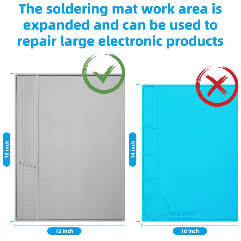 Grey Soldering Mat Heat Resistant 932℉ Solder Mat, With Scale Ruler And Screw Position, Silicone Repair, For Electronics, Computer, Phone, Magnetic Work, Indicators, Size 16 * 12 in Gray 160 XL