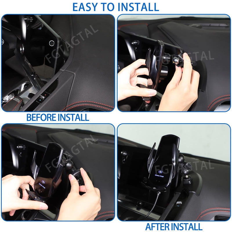 Car Phone Mount Fit for Chevrolet Corvette C8 2020-2024, Cell Phone Holder for Center Console Air Conditioner Side Panel, Handsfree Air Vent Phone Stand, With Wireless Charger Holder - Style B