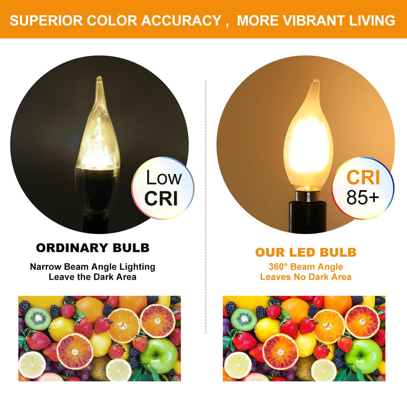 E12 LED Chandelier Light Bulbs, 4W(40w Equivalent) Dimmable C11 Frosted Glass, 450 Lumens, 2700K Soft White, Candle Shaped, Ideal for Candelabras Open Fixtures, 12-Pack 12 Pack