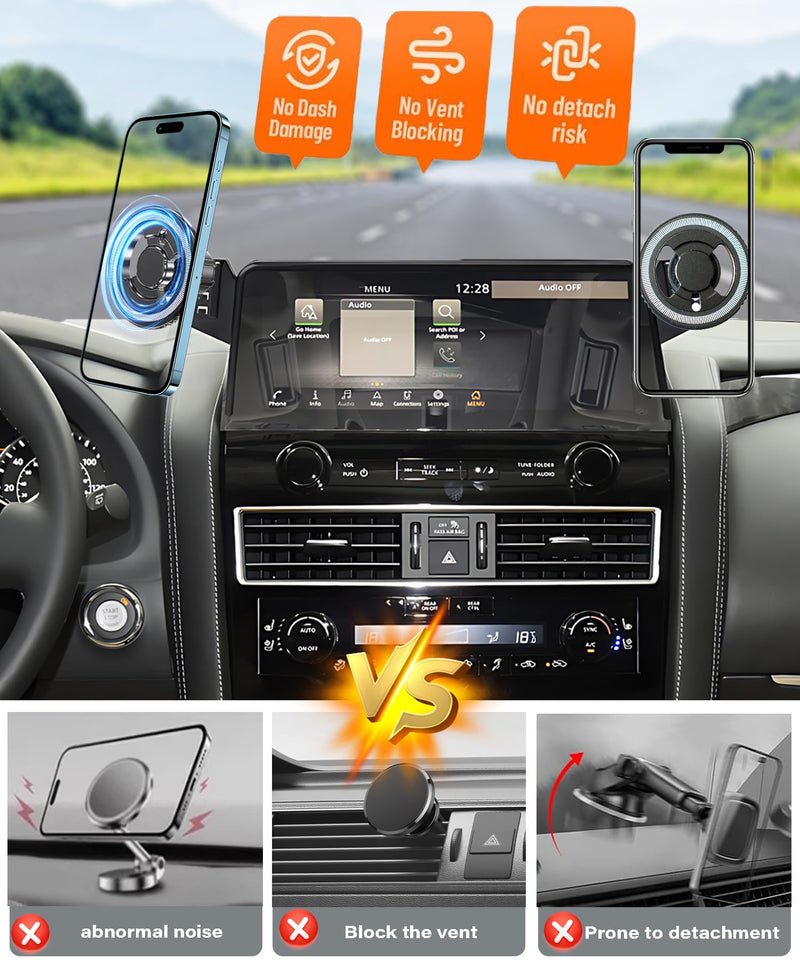 Car Phone Mount for Nissan Armada/Infiniti QX80 12.3 Inch Screen | 2021-2024 Nissan Armada/2022-2024 Infiniti QX80 MagSafe Magnets Cell Phone Holder, with Portable Phone Gripper 360° Rotation for 21-24 Armada/22-24 Infiniti QX80(12.3 Inch)