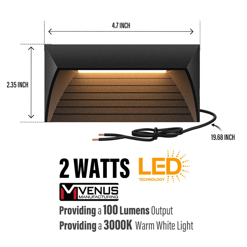 VENUS MANUFACTURING 2W Low Voltage Deck Lights LED Outdoor Stair Lights 3000K 12V Wired Step Lighting Die-cast Aluminum for Fence Yard Patio and Pathway (6Pack) 6