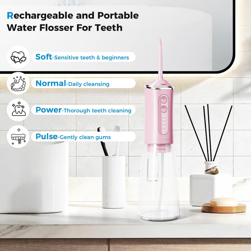 LINKEVAP Water Flosser for Teeth Pick,360ML Rechargeable Travel Oral Irrigator Cleaner,IPX7 Waterproof Daily Dental Care Machine for Home (Pink) Pink
