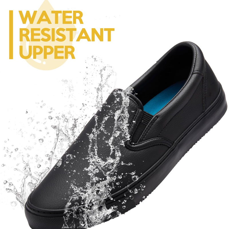 Women's Non-Slip Work Shoes, Waterproof Slip-Resistant (Oil & Water) Leather Sneakers for Food Service, Slip On Restaurant Server Shoes, Comfortable Nursing Shoes, Stain Resistant Chef Shoes for Kitchen 7.5 Black