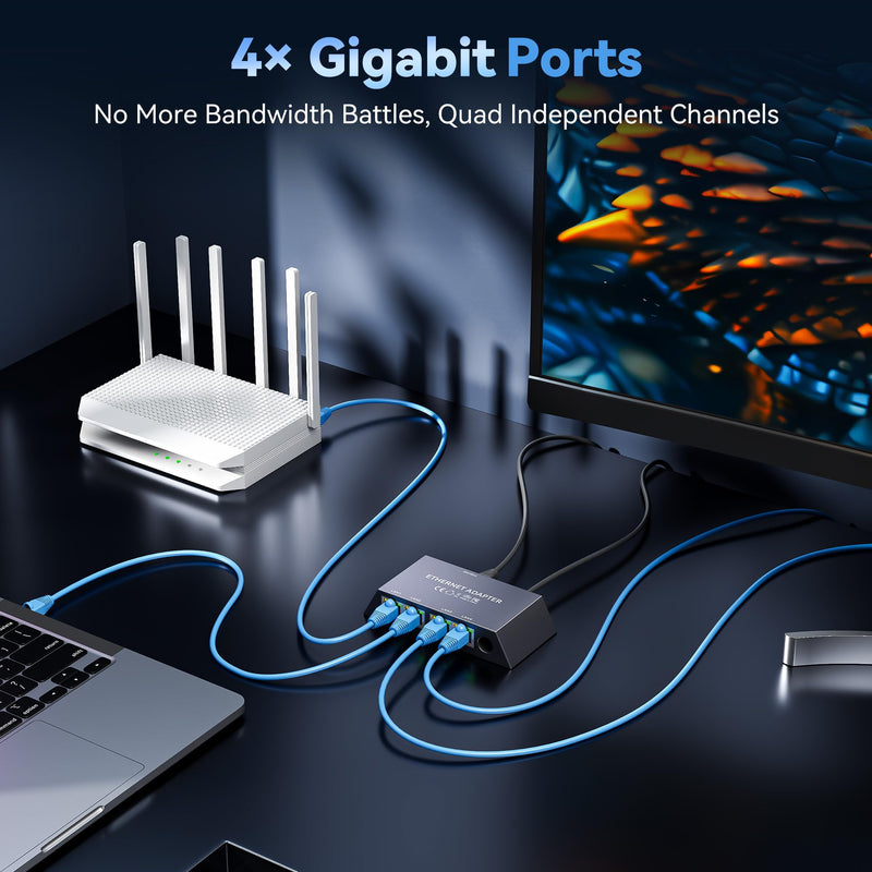 4 Ports Starlink Ethernet Adapter for Gen 3 and Starlink Mini, Connect 4 Wired Devices at Once Up to 1Gbps