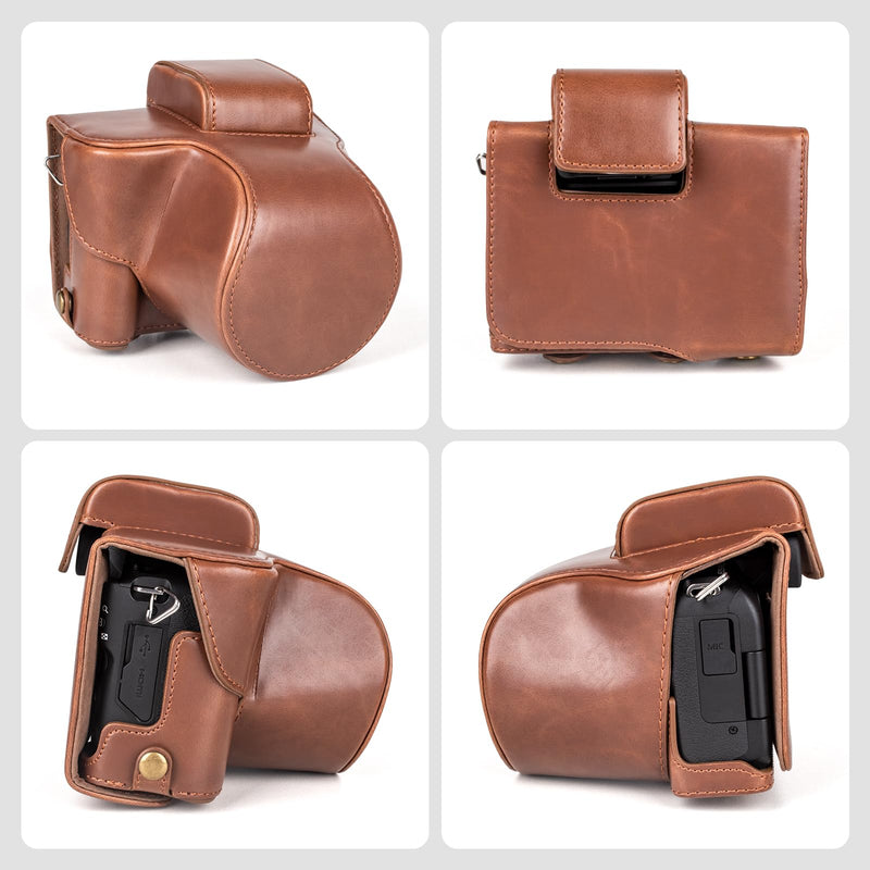 MUZIRI KINOKOO Protective Case for Canon EOS R50/R100 Camera and 18-45mm Lens, PU Leather EOSR50 R100 Camera Bag Including Half Case, Flip Cover, Shoulder Strap and Storage Pocket - Coffee