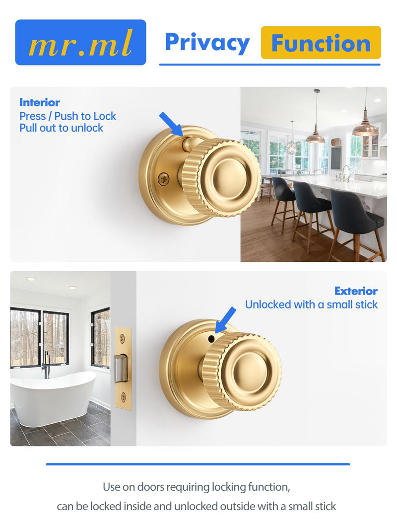 Brushed Gold Privacy Door knob, Interior Door Handle Gold Doorknob | Bedroom Bathroom Room, Aluminium Alloy Knob, 1 Pack Brushed Gold
