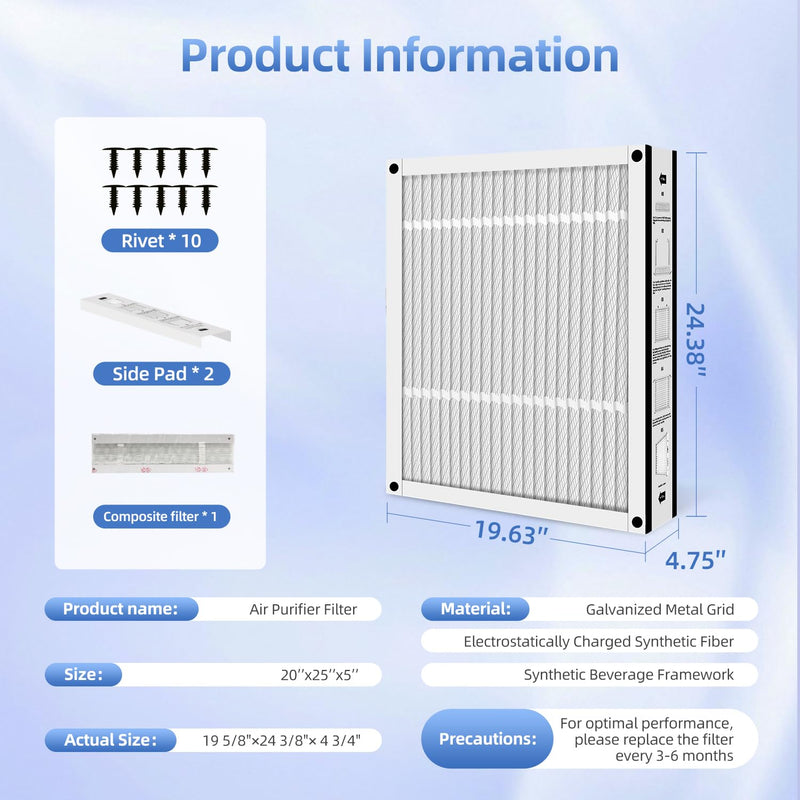 91-006 Air Filter Replacement Compatible with Ultravation 91-006,90-007,90-008 MERV 11 20x25x5 Foldable Design (1-PACK) 1-PACK