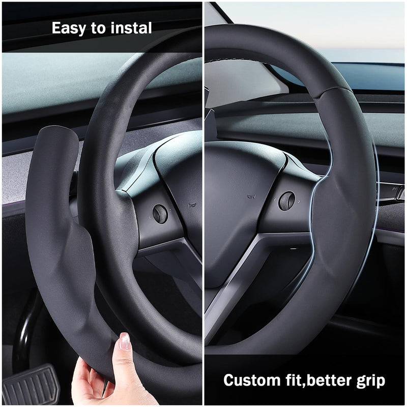  [AUSTRALIA] - Steering Wheel Cover for 2017-2023 Tesla Model 3 2020-2024 Tesla Model Y, Leather Steering Wheel Cover for Tesla Model 3/Y Accessories, Black Black L Model 3 2017-2023/ Model Y 2020-2024