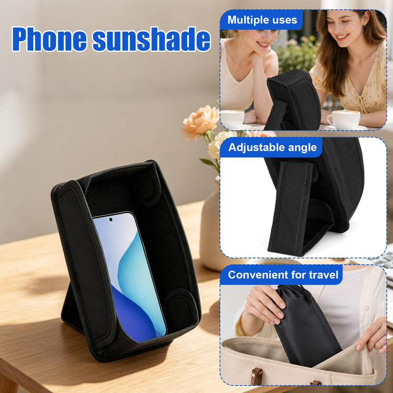 BOXOB Phone Sun Shade Protector, Including Storage Bag & Strap (Black) | Foldable Cell Phone Sun Shade Sunshade Nylon Polyester Sun Glare Shield Cover Protects for Outdoor Travel Accessories
