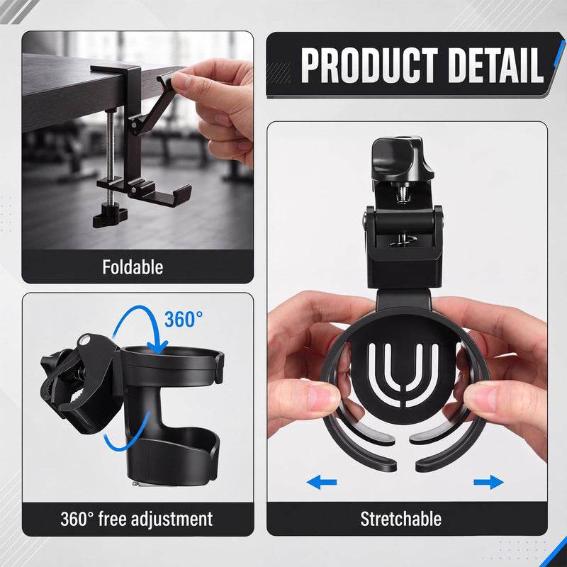 3 Pcs Treadmill Accessories Black Set Universal Tablet Holder Foldable Towel Rack and Cup Holder for Treadmills Exercise Bikes Ellipticals Home Gym Fitness Equipment