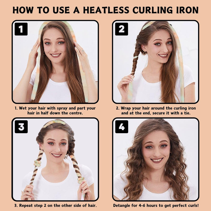Heatless Curling Set 3 PCS Satin Hair Curler High Resilience | No Heat for Women and Girls, Soft Sleep Rod Overnight Heatless Curlers for DIY Styling Long Hair (Pink Tie Dye, Medium) Pink Tie Dye