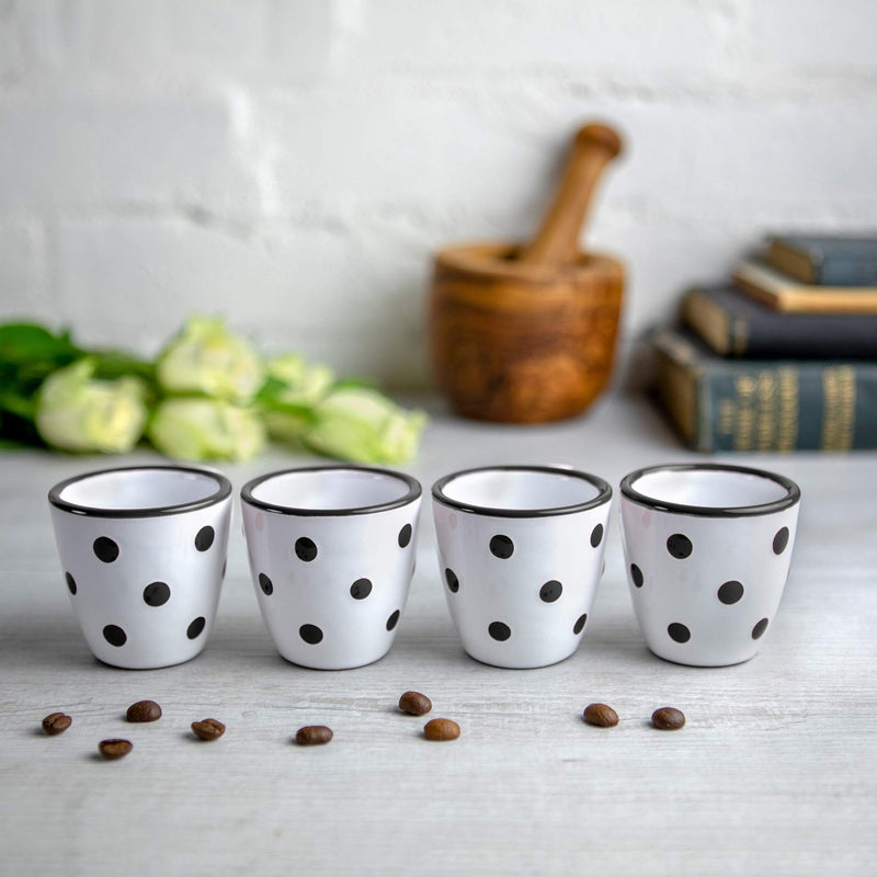 City to Cottage Ceramic Espresso Cups of 4, Small Expresso Shots, Demitasse, Perfect for Espresso Machine, Handcrafted Cups (White and Black Polka dot)