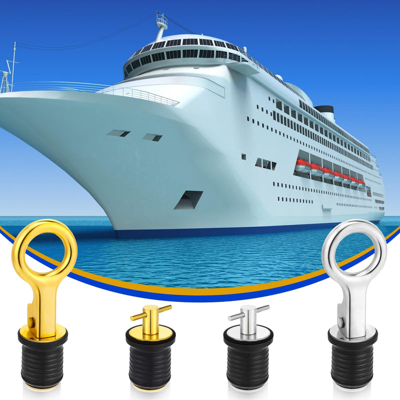 MorningRo 4 Pcs 1 Inch Boat Plugs Boat Drain Plug with Brass Snap and T Handle Drain Kayaks Accessories Stainless Steel
