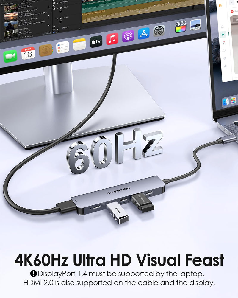 LENTION 6-in-1 USB C Hub Dock with 4K @60HZ HDMI Display, 4 USB-C Ports (USB 3.2 Gen 2, 10 Gbps), PD 100W Charging and for iPhone15 Series, New MacBook Pro, Mac Air, More (CE33, Space Gray) HDMI+4c+PD