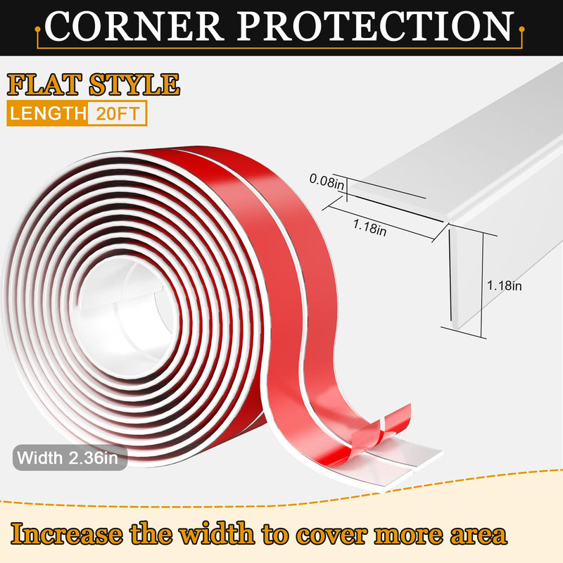  [AUSTRALIA] - Wall Corner Protector Self-Adhesive Flexible – Durable Rubber, Furniture Edge Guard, Easy to Install, White, Prevents Wall Damage, Ideal for Home or Office Use 2.4in×19.7ft Flat