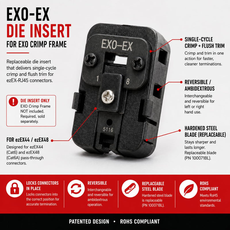 Platinum Tools 100071C Exo-EX Die For Exo Crimp Frame, Network Cable Crimper for RJ45 and Modular Connectors